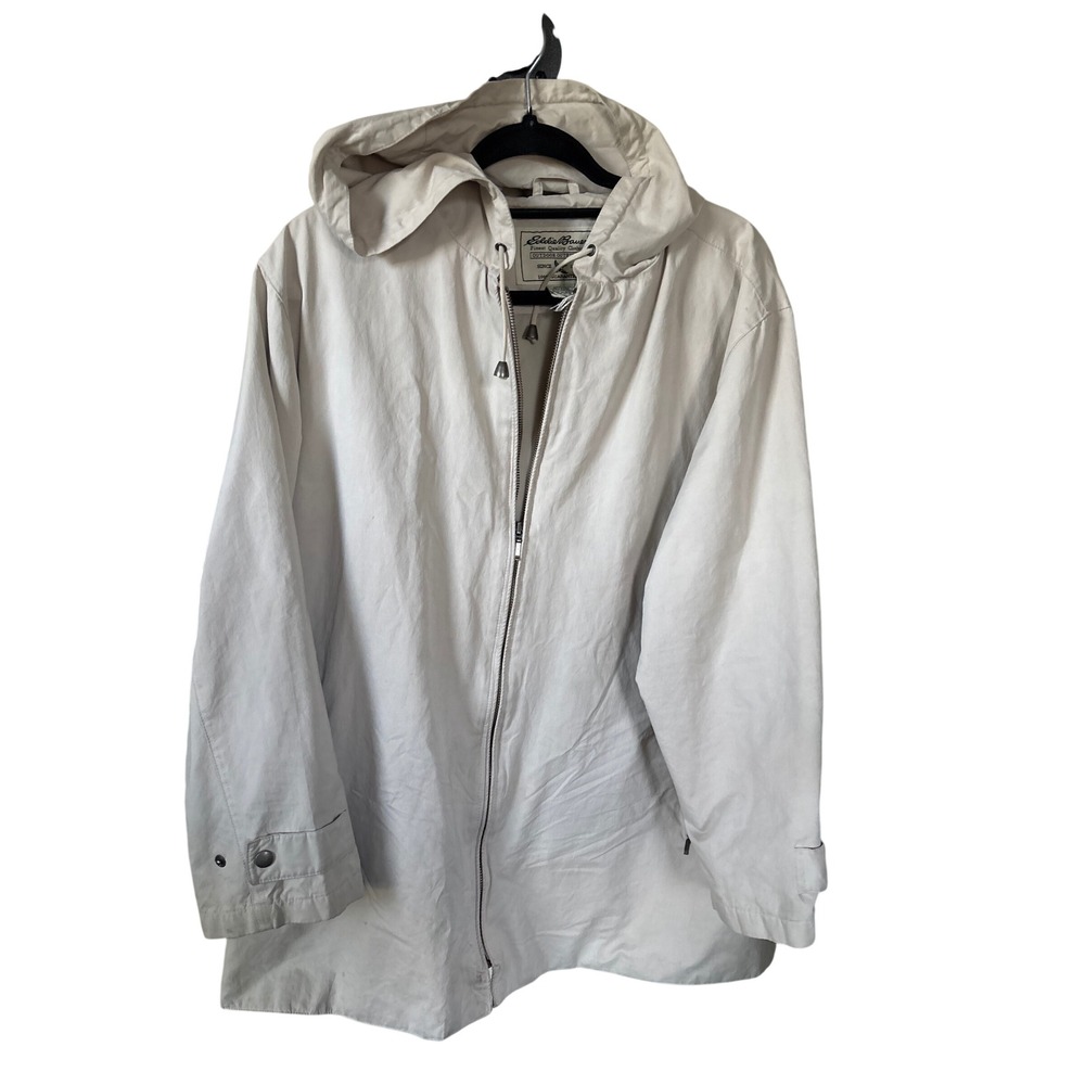 Eddie Bauer Hooded Parka Mens Large Cream Excellent Vintage Zip Up Jacket